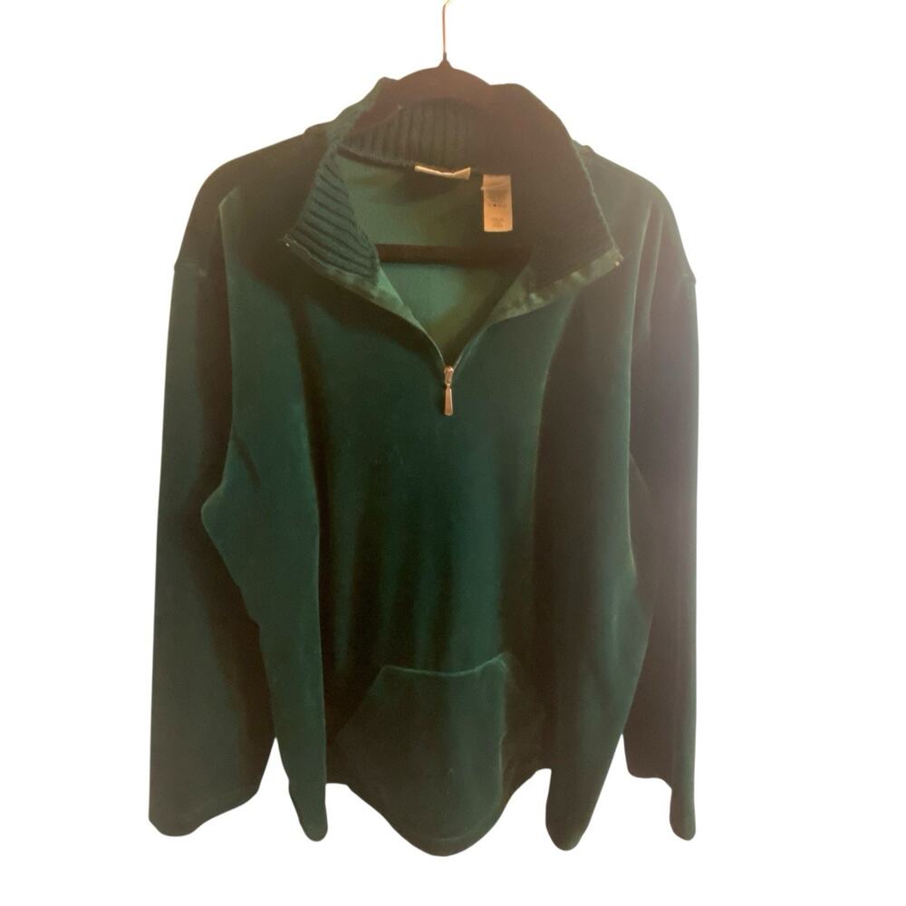 Russ Green Velvet Pullover 1/4 Zip Women’s 16/18 Vintage Holiday Festive x Large